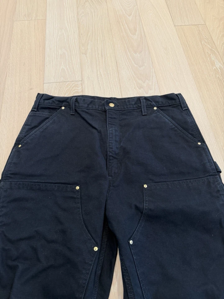 Pantalones Carpintero Carhartt Doble Rodilla Vintage Forrados Franela Negra Talla 38x34 Foto 2 de 4
