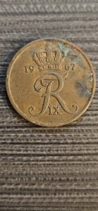 Denmark 1967 5 Ore Crowned Monogram Frederik IX Wheat Ears Copper Coin VF