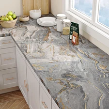 Thick Grey Marble Contact Paper for Countertops Cabinets Waterproof Gold Grey...