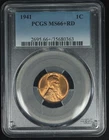 Lincoln Wheat Cent. 1941 P. PCGS MS66+RD. Lot # 9066-368-363