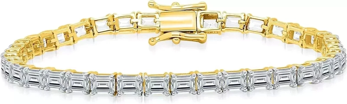 Unisex 9CT Emerald Lab Created Diamond Tennis Bracelet 14K Yellow Gold Plated 7"