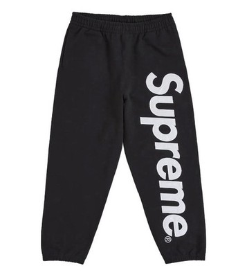 Supreme Mens Satin Appliqué Sweatpant Black Elastic Waist Large