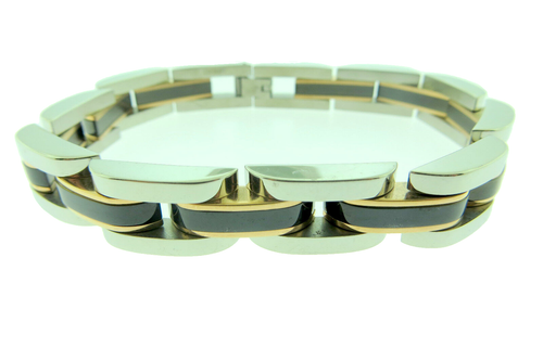Men's Stainless Steel Plated Black, Rose Gold Solid Link Bracelet 9" Fathers Day - Picture 2 of 7