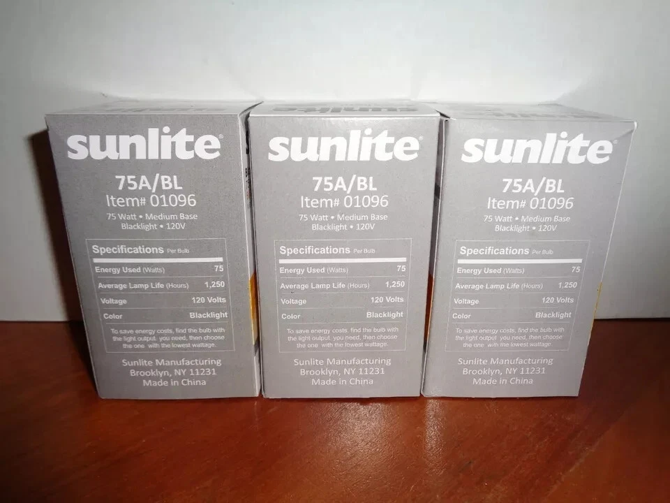3 SUNLITE BLACK LIGHT BULBS A19 120V 75W STANDARD E26 MEDIUM BASE - Image 3 of 3