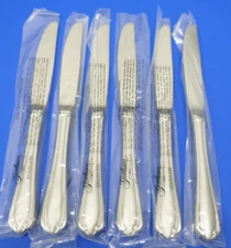 6 - Gorham GALLERIA FROSTED with Glossy Stainless Flatware 9 1/8" DINNER KNIVES