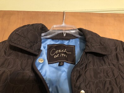 NICE! Sz XS COACH Jacket Coat ;Quilted Monogram In Brown W Pockets