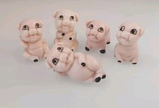 VTG Porcelain Japan Pig Miniature Figurines Set Of 5 Mini Pink Piggy Family MCM