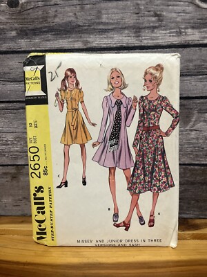 McCall's 2650 1970s Cottage Core Dress 3 Styles Sz 10 Sewing Pattern Cut