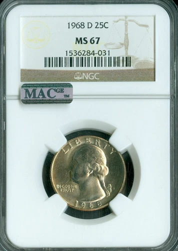 1968 D QUARTER NGC MS67 PQ 2ND FINEST REGISTRY  *
