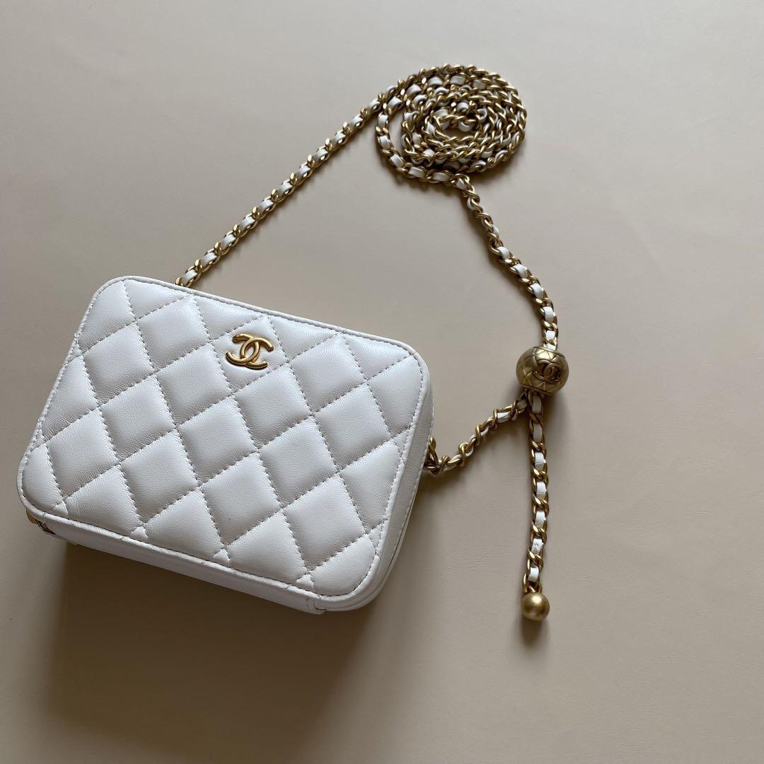 Chanel Mini Matelasse Camera Bag White Crossbody Ball Chain