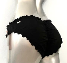 Victoria's Secret Nwt Black Ruched Ruffled Ruffle Cheeky Swim Bikini Bottom L