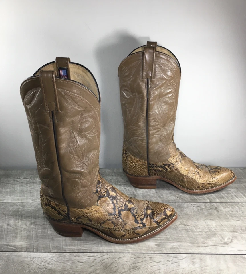 Botas vaqueras Western Rancher de cuero marrón vintage Dan Post tacón apilado para hombre 8 Foto 2 de 4