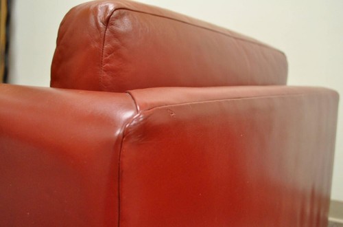 Mid Century Modern Red Leather Cube Club Lounge Chairs on Casters - a Pair - Picture 9 of 12