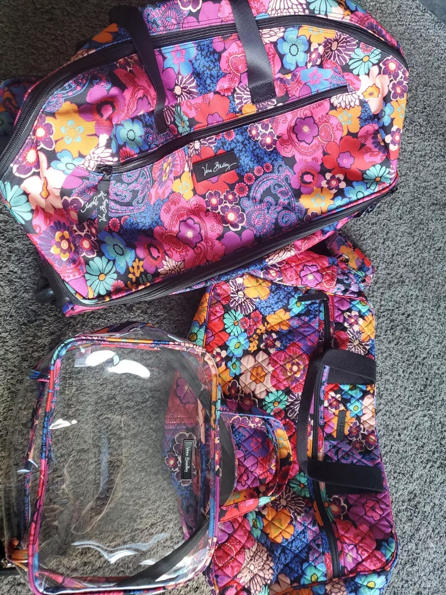 Vera Bradley Floral Fiesta 3 Piece Travel Luggage Set Weekender Makeup Wheeled