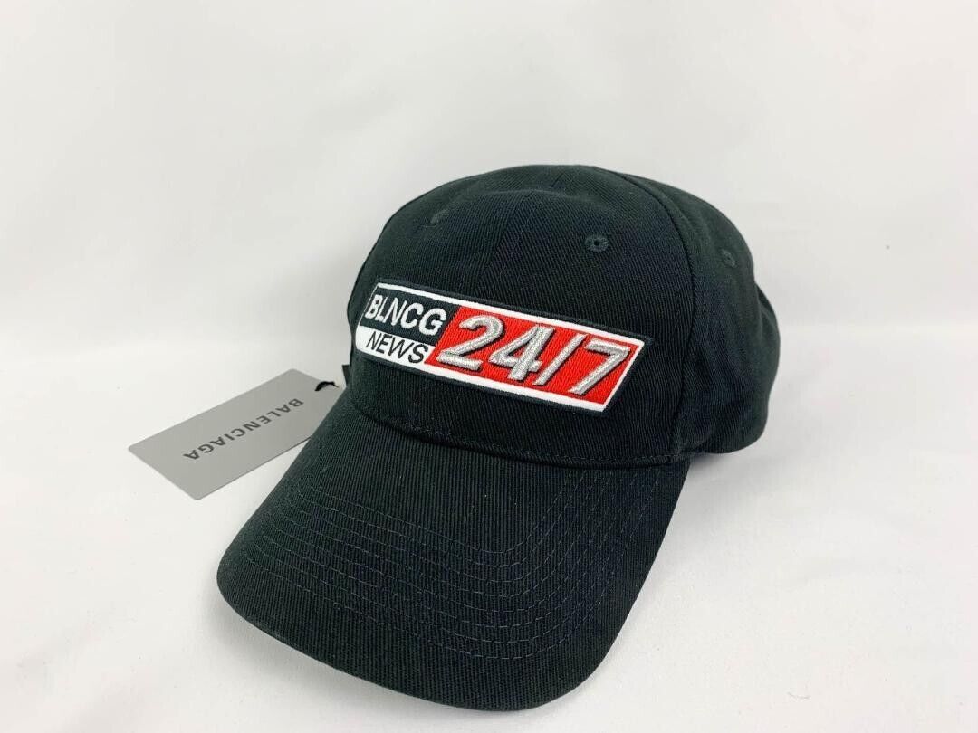 Balenciaga Mens Baseball Cap Black- 24/7 News -Size L - 59 Balenciaga Mens Baseball Cap Black- 24/7 News -Size L - 59
