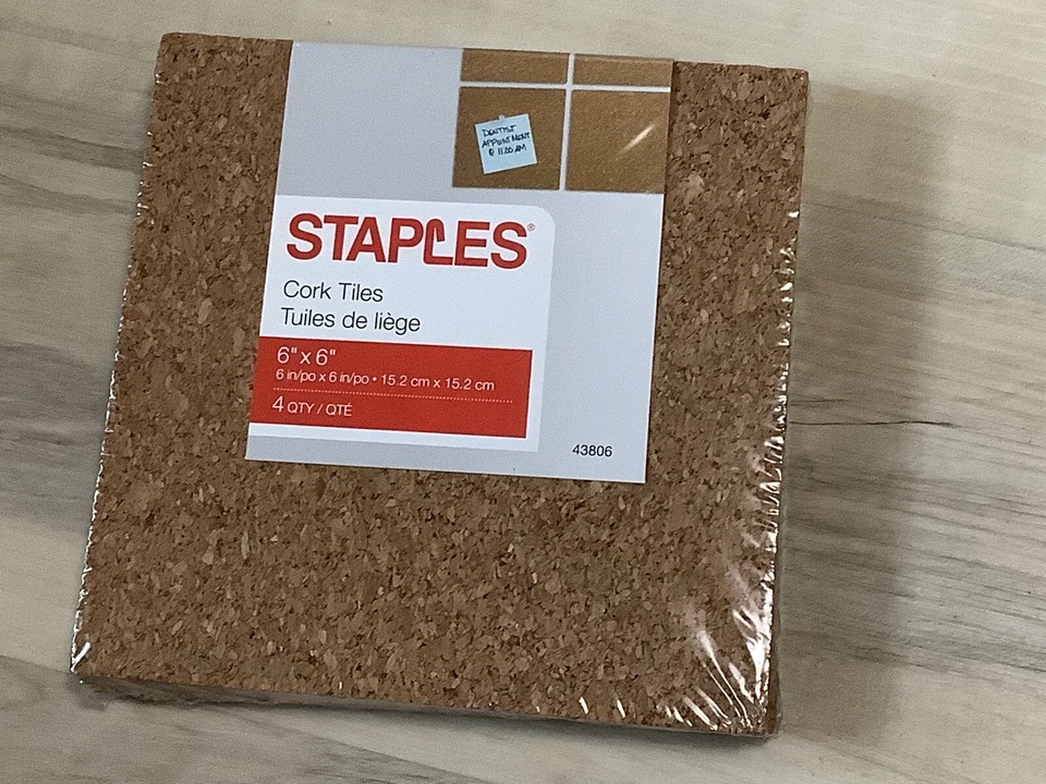 Staples Cork Tiles cork board wall mount 1/4 x 6 x 6 in. 4 pc. w/ Mounting Tape - Image 2 of 4
