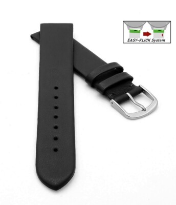Feines Easy-Klick Leder-Uhrenarmband Modell Basel-NL schwarz 15 mm