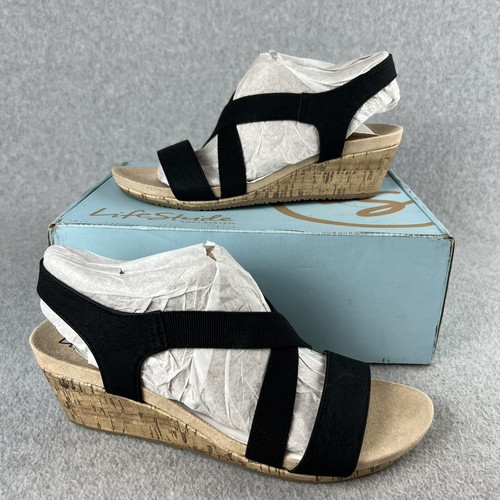 Life Stride Damen-Plateausandalen Keilabsatz Größe 9,5 Riemen Kork Strand Sommer