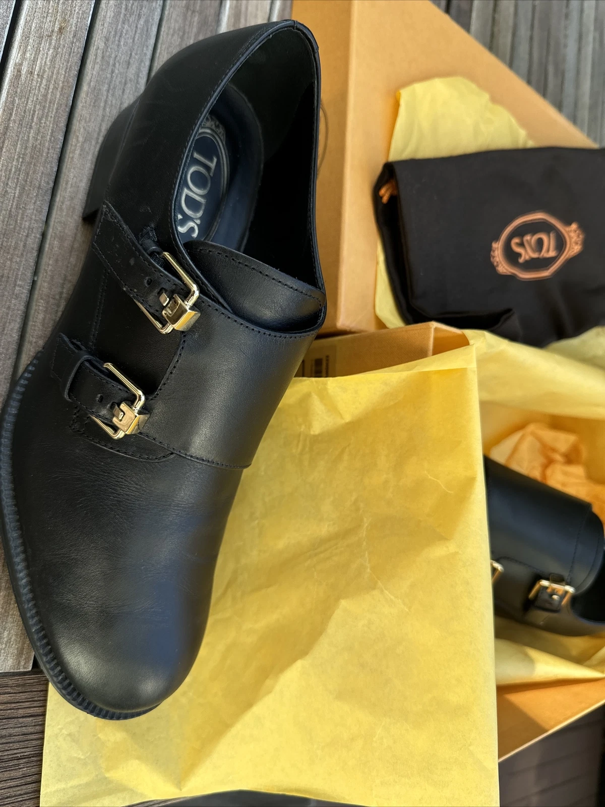 TOD’S Scarpe Nere Monk Fibbie Cubo Taglia 41 1 2