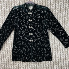 Vtg Womens 8 Jbs Green Holiday Glitter Leaf Print Silver Hardware Blazer Jacket