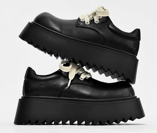 Scarpe uomo nuove moda British punta tonda stringate plateau creeper ecopelle - Foto 2 di 6