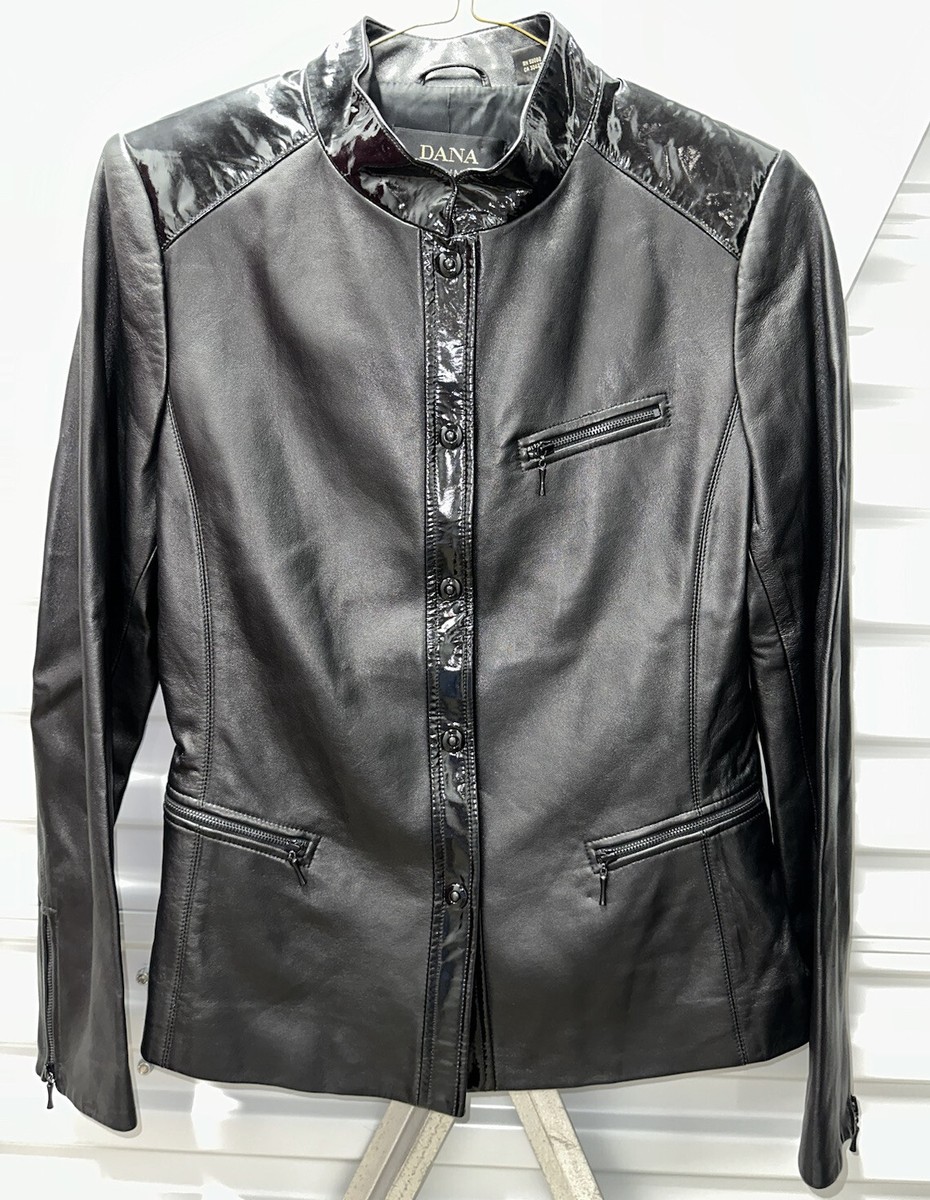 DANA BUCHMAN レザージャケット Vintage Dana Buchman Brown Quilted Front Zip Jacket with