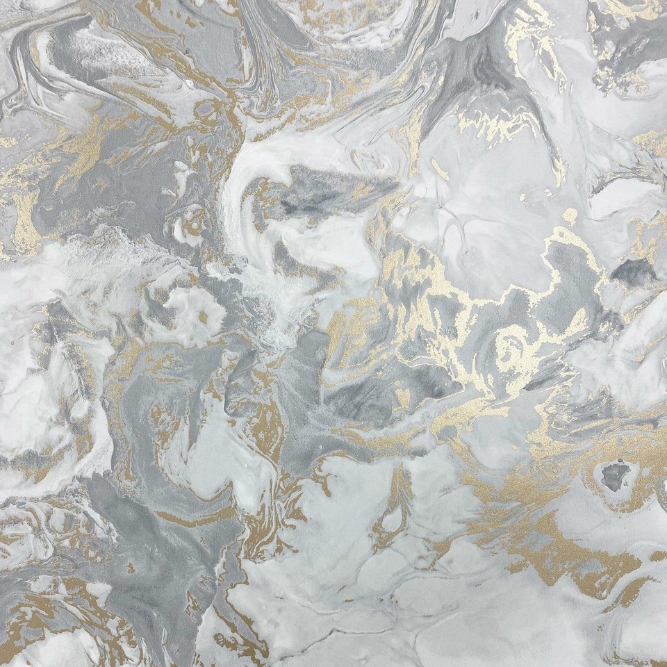 Muriva Elixir Liquid Marble Swirls Metallic Wallpaper Grey / Gold