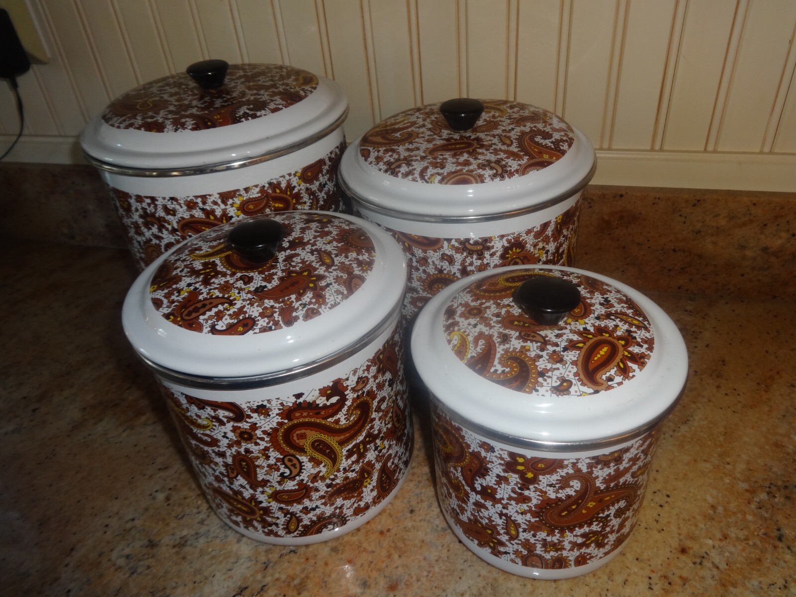 CANISTER SET 4 PC BY FANCIPAN BROWN PAISLEY ENAMELWARE eBay