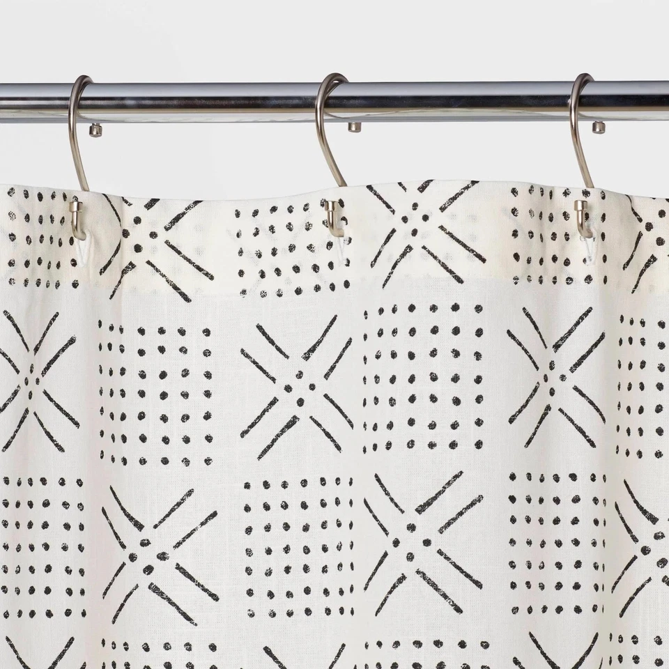 Threshold Black & White Shapes 100% Cotton Buttonhole Top 72" Shower Curtain - Image 3 of 4