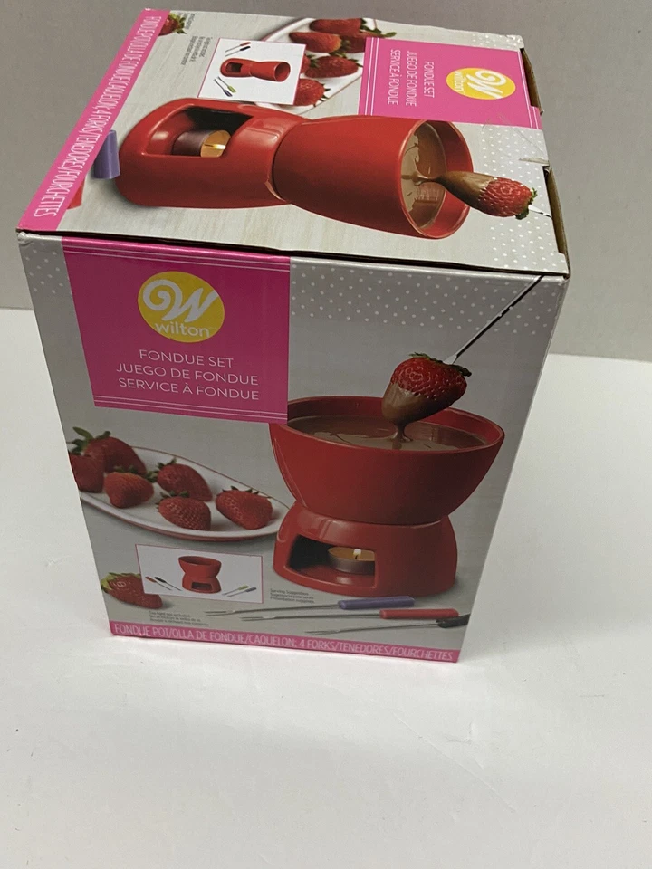 Wilton Fondue Set Forks Chocolate Dessert Snack Red Ceramic New Gift Party NEW - Image 3 of 4