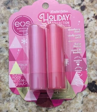EOS 2 pc set Strawberry Cheer and Candy Cane Swirl Lip Balm 0.14 oz ea