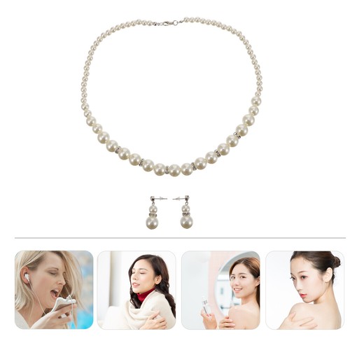 Perlenkette Ohrring -Set Frau Brautschmuck Hochzeit Halskette Ohrringe - Bild 8 von 12