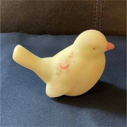 Jim Andrick Signed Glass Figurine 2.5" Hand Painted Bird Floral Decorative Art