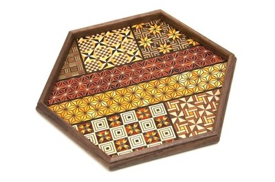 Japanese Yosegi Zaiku Hexagonal Marquetry Tray Small Marquetry Tray