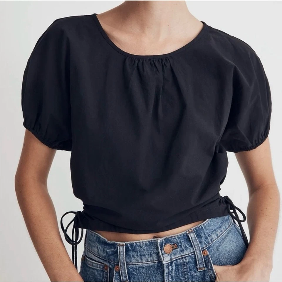 Madewell Poplin Puff-Sleeve Cutout Crop Top Size L