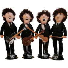 Vintage 1987 Beatles Forever Plush Dolls w/ Instruments and Stands