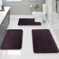 Clara Clark 3 Piece Bathroom Rugs Bath Mat Set Velvet Memory Foam Non-Slip PVC B