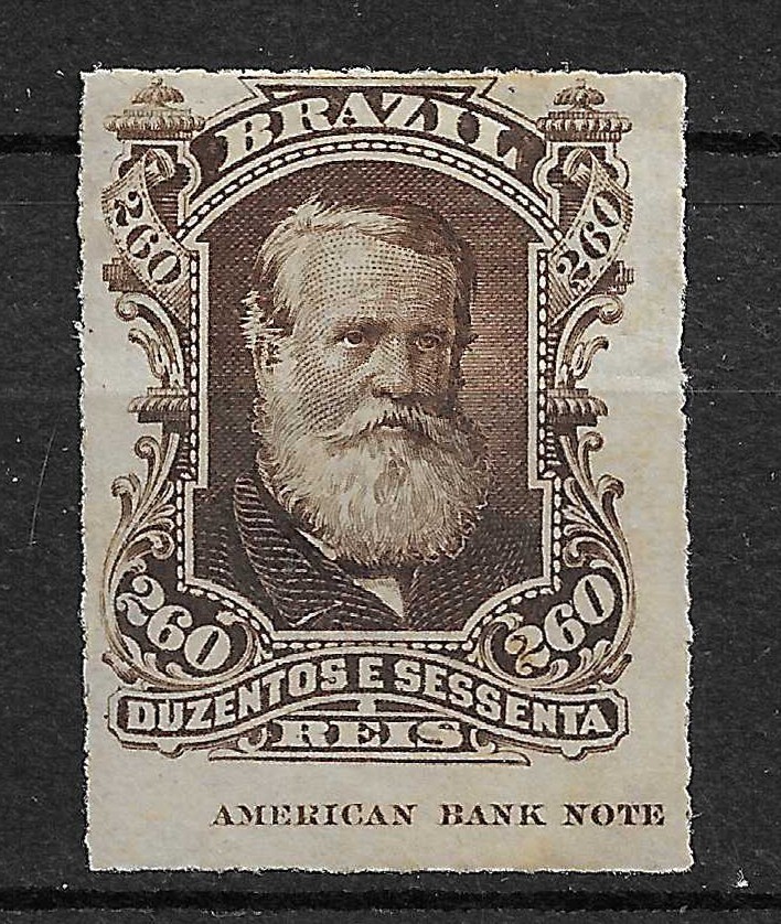 Brazil 1878-1879  Dom Pedro 260R dr brown rouletted   Scott #74  MH american ban