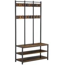 HOMCOM Entryway Coat Rack Hall Tree Shoe Bench 3 in 1 Design Metal Storage Rack