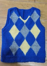 Vintage Handmade Knitted Kids Blue Argyle Sweater Vest.See pics for dimensions.