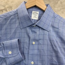 Brooks Brothers Shirt Mens 16-33 Slim Fit Blue Plaid Button Up Long Sleeve