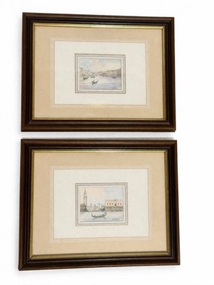 VTG Water Color Painting Venice Rialto Bridge Plaza SanMarco Signed Framed Set 2