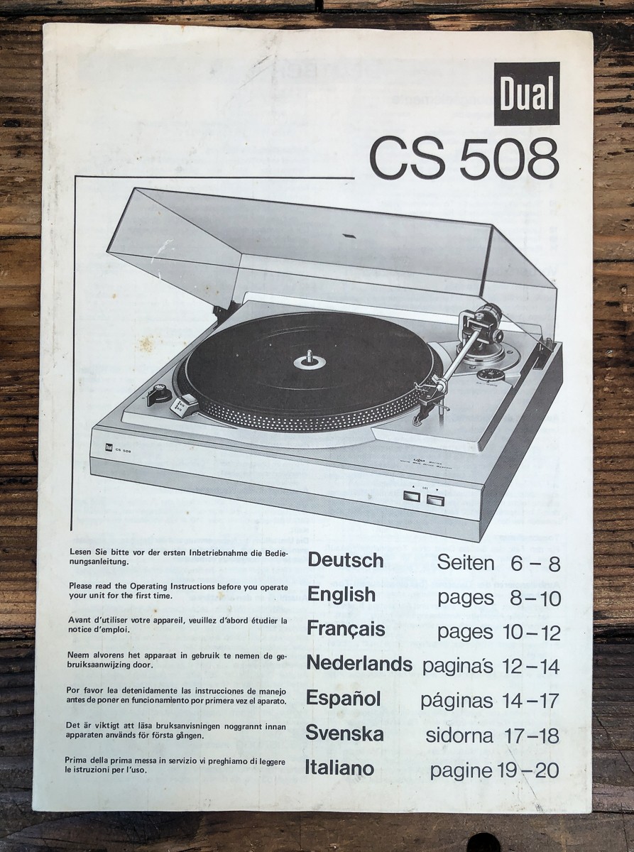 Dual  CS 508 Record Player / Turntable Owners / User Manual *Original*