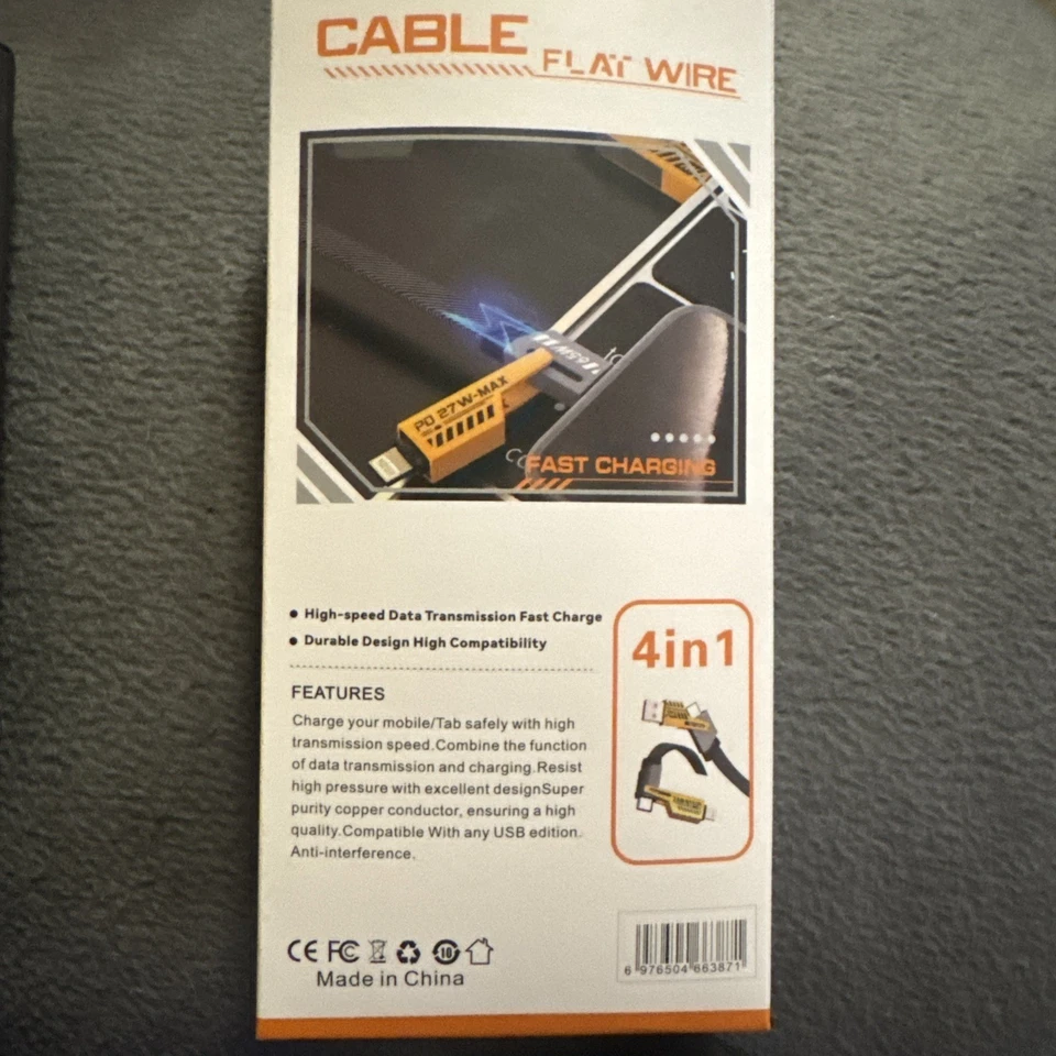 Convertible 4 in 1 Fast Charging 6.5ft Flat Cable 65W/27W USB-A/USB-C/Other - Image 2 of 2