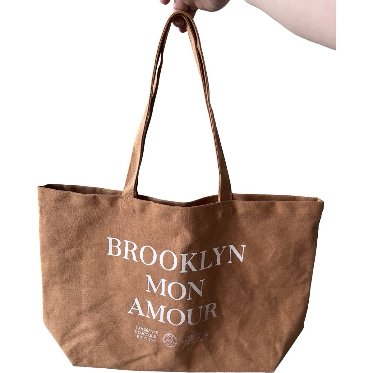 Sezane Tote Bag Reusable Canvas Orange Brooklyn Mon Amour 20x13
