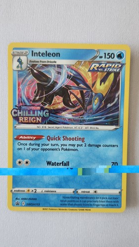 Inteleon SWSH113 Pokemon Card TCG Black Star Promo Chilling Reign Holo NM