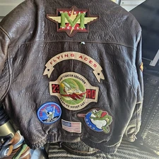 Rare VTG Disney Mickey Mouse Leather Bomber Jacket "449th Flying Aces" Sz L