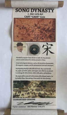 - Song dynasty - Cast Cash Coin In Scroll (960-1279) Guaranteed Genuine
