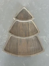 Wood Christmas Tree Charcuterie Board Serving Tray 3 Section Whitewash Gray