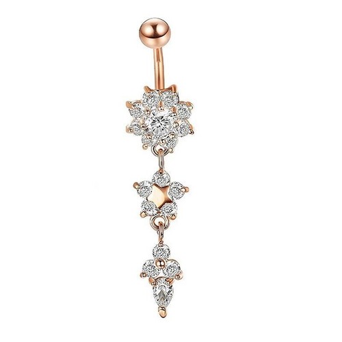 Flower Crystal Surgical Steel Dangle BELLY Button Navel bars Ring Body Piercing - Picture 13 of 20